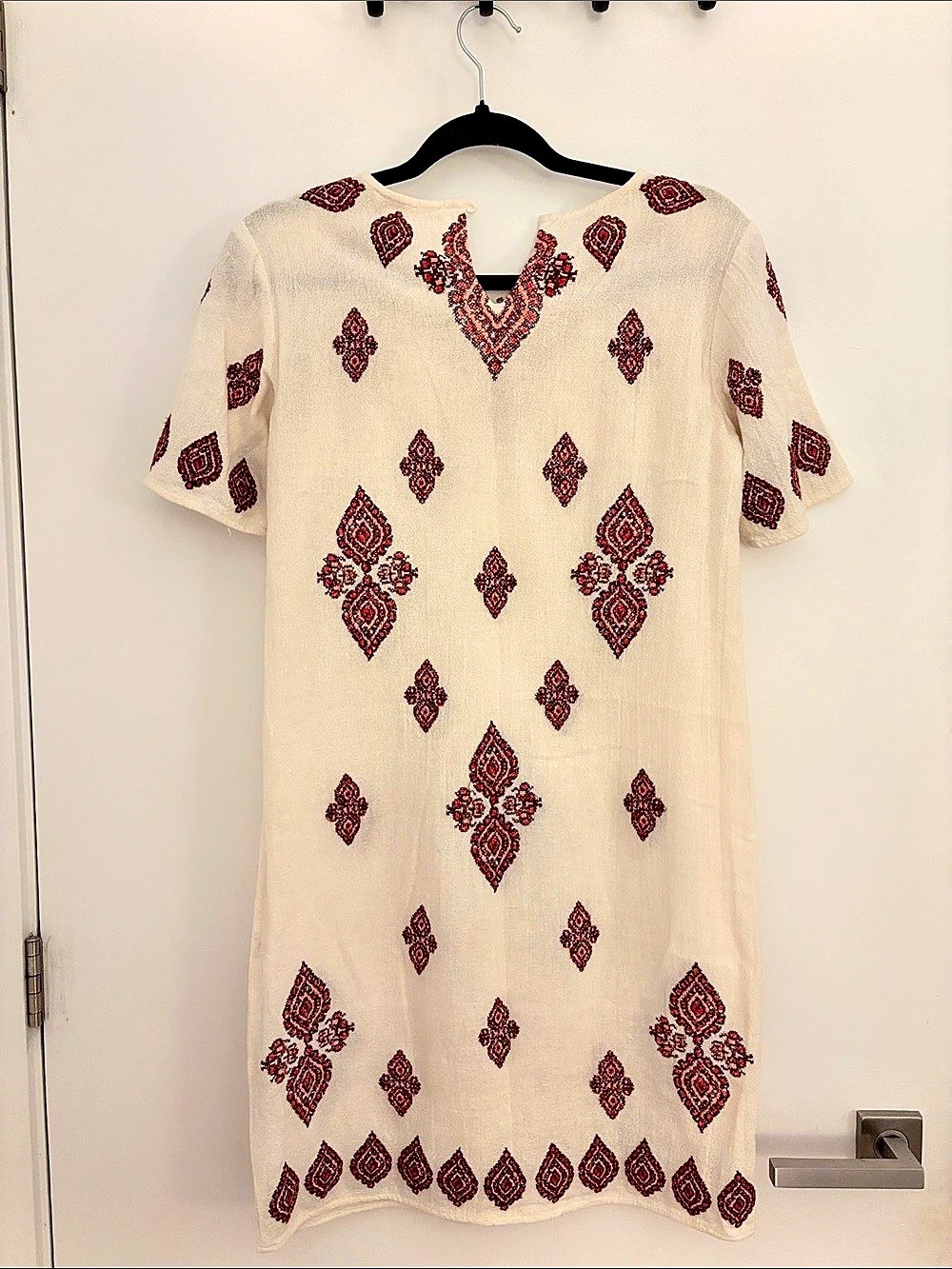 Michael Kors Cross stitched linnen blend Mini Dress in Cream & Red Size 0